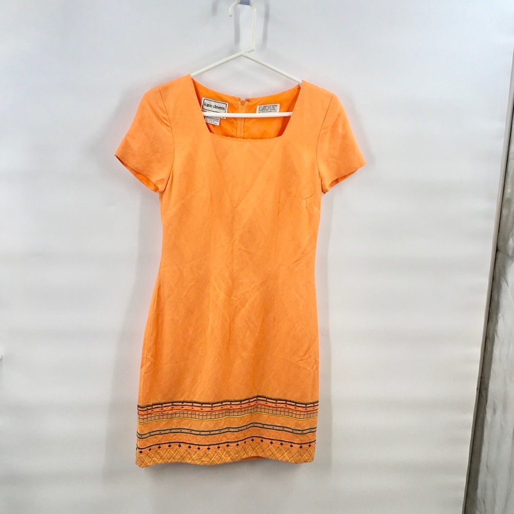 VTG KnStevens Coral Lined Enbroider Linen Dress 6